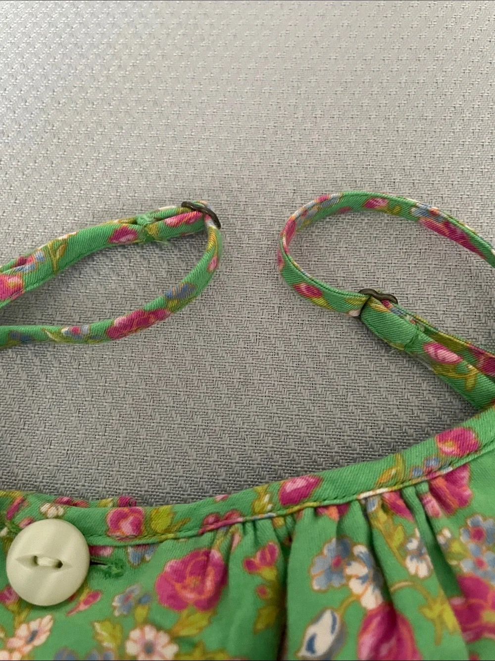 Ralph Lauren Girl’s Green Floral Button-Front Sundress with Pink Accents Size 12